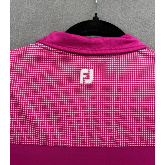 Footjoy Polo Shirt Womens Size M Pink Performance Knit Golf Polka Dot Stretch - Picture 3 of 10